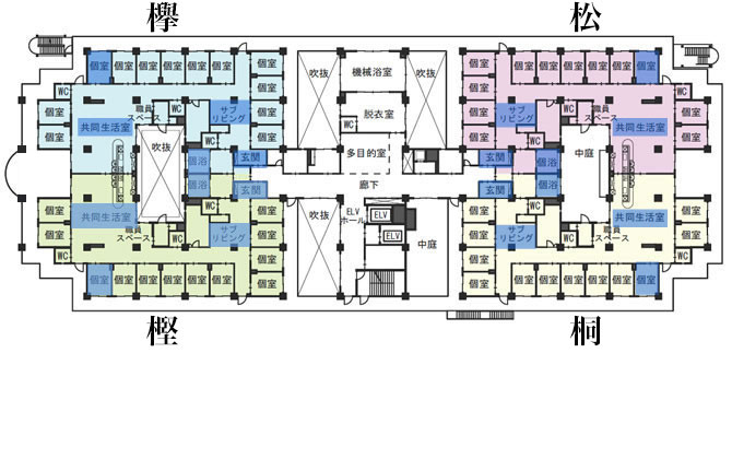 3F：個室、共同生活室、個浴、機械浴室